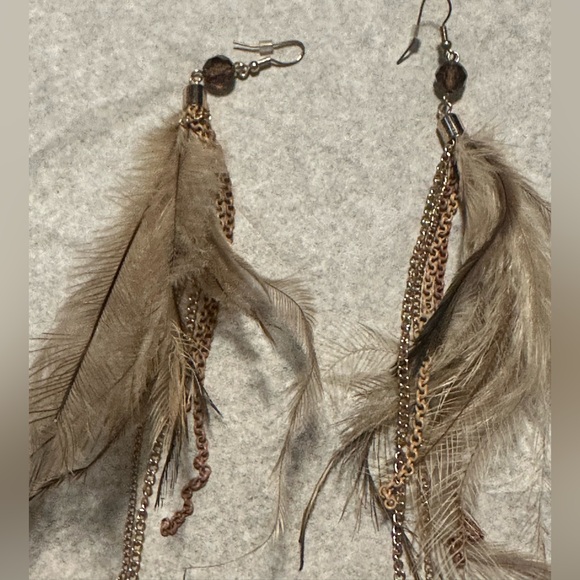 Guess by Marciano Feather and Chain Earrings - Brown and Gold - Picture 2 of 3